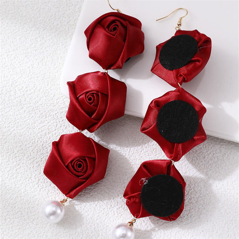1 Pair Romantic Rose Alloy Cloth Drop Earrings display picture 8