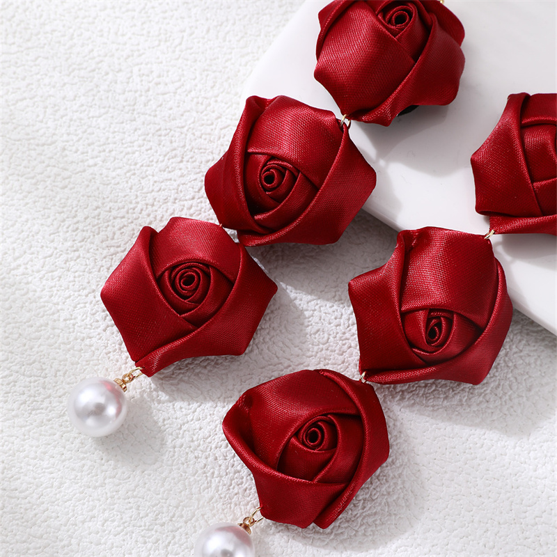 1 Pair Romantic Rose Alloy Cloth Drop Earrings display picture 10