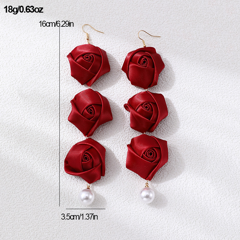 1 Pair Romantic Rose Alloy Cloth Drop Earrings display picture 12