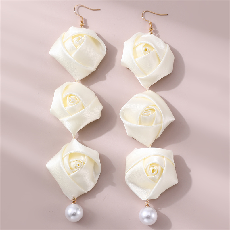1 Pair Romantic Rose Alloy Cloth Drop Earrings display picture 14