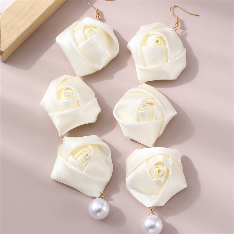 1 Pair Romantic Rose Alloy Cloth Drop Earrings display picture 17