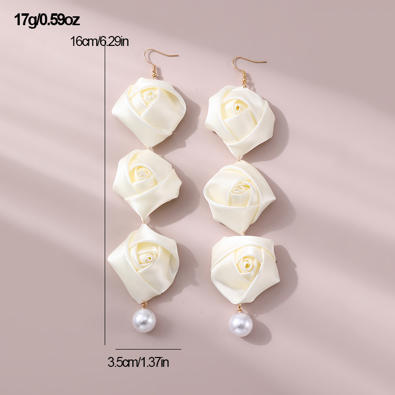 1 Pair Romantic Rose Alloy Cloth Drop Earrings display picture 18