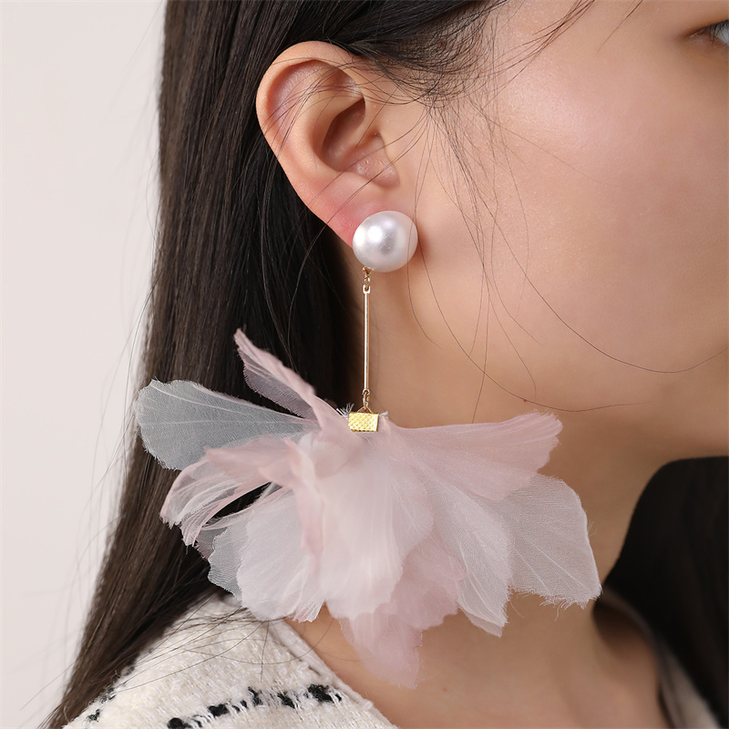 1 Pair Lady Flower Alloy Cloth Drop Earrings display picture 7