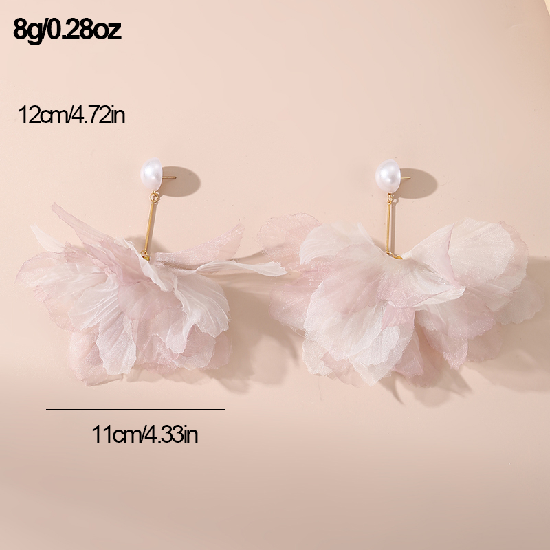 1 Pair Lady Flower Alloy Cloth Drop Earrings display picture 12