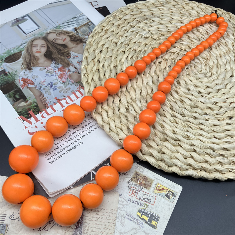 Hawaiisch Übertrieben Runden Holz Perlen Einbrennlack Frau Halskette display picture 14