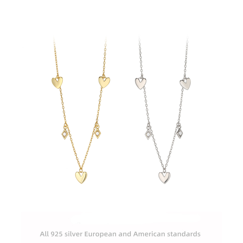 Elegant Süss Herzform Sterling Silber Polieren Überzug Vergoldet Halskette display picture 1