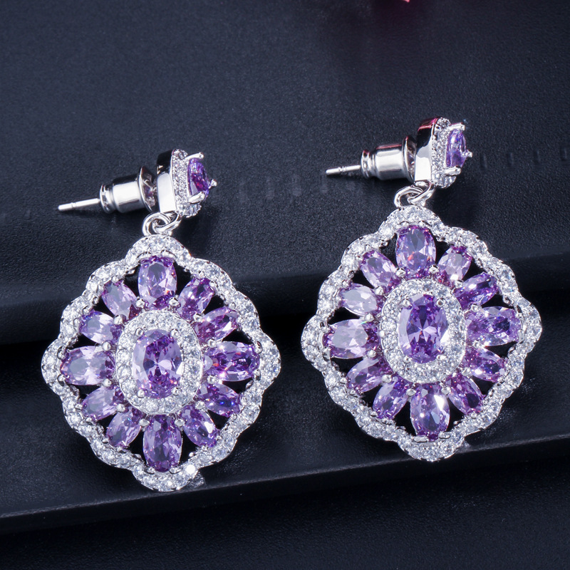 1 Pair Romantic Commute Rhombus Plating Inlay Copper Zircon Rhodium Plated Silver Plated Drop Earrings display picture 8