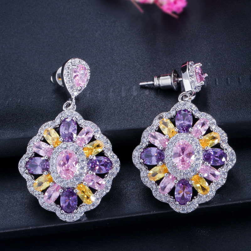 1 Pair Romantic Commute Rhombus Plating Inlay Copper Zircon Rhodium Plated Silver Plated Drop Earrings display picture 12