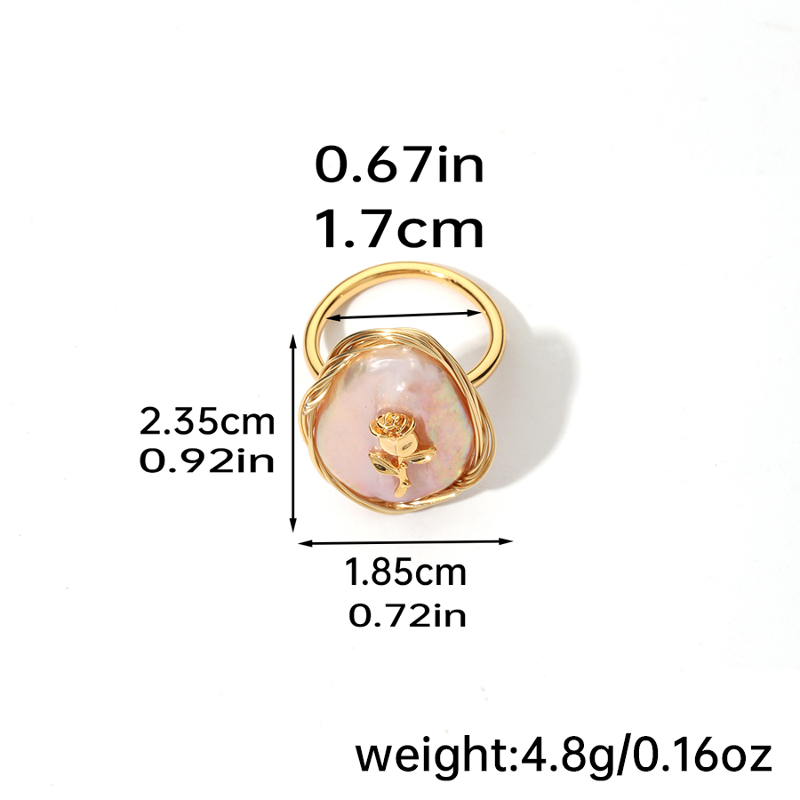 Elegant Original Design Korean Style Round Copper Inlay Freshwater Pearl 18k Gold Plated Open Rings display picture 8