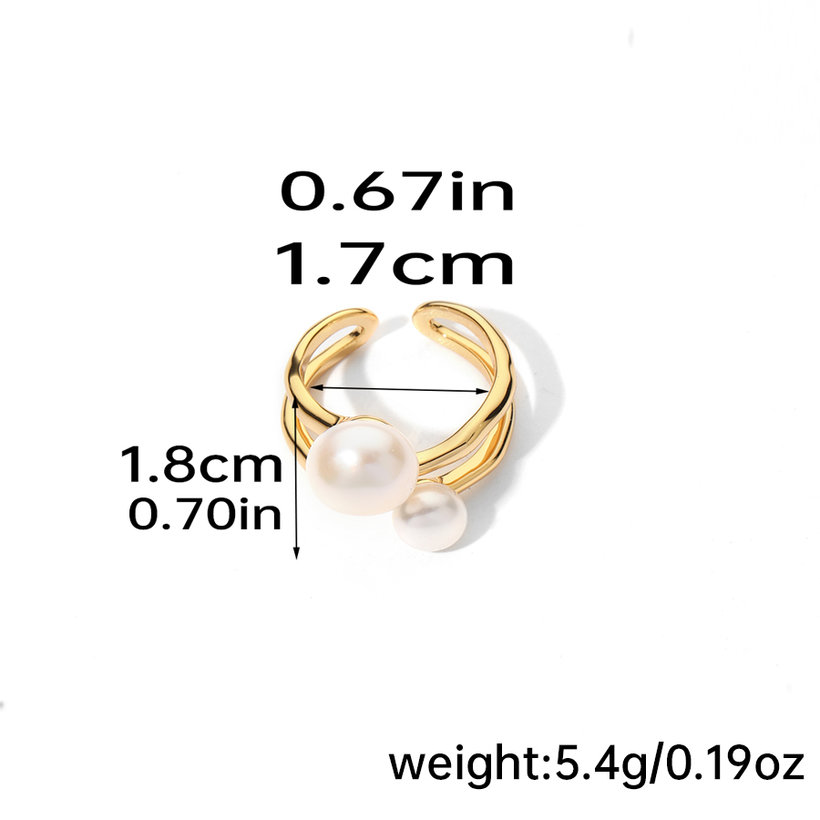 Elegant Original Design Korean Style Round Copper Inlay Freshwater Pearl 18k Gold Plated Open Rings display picture 2