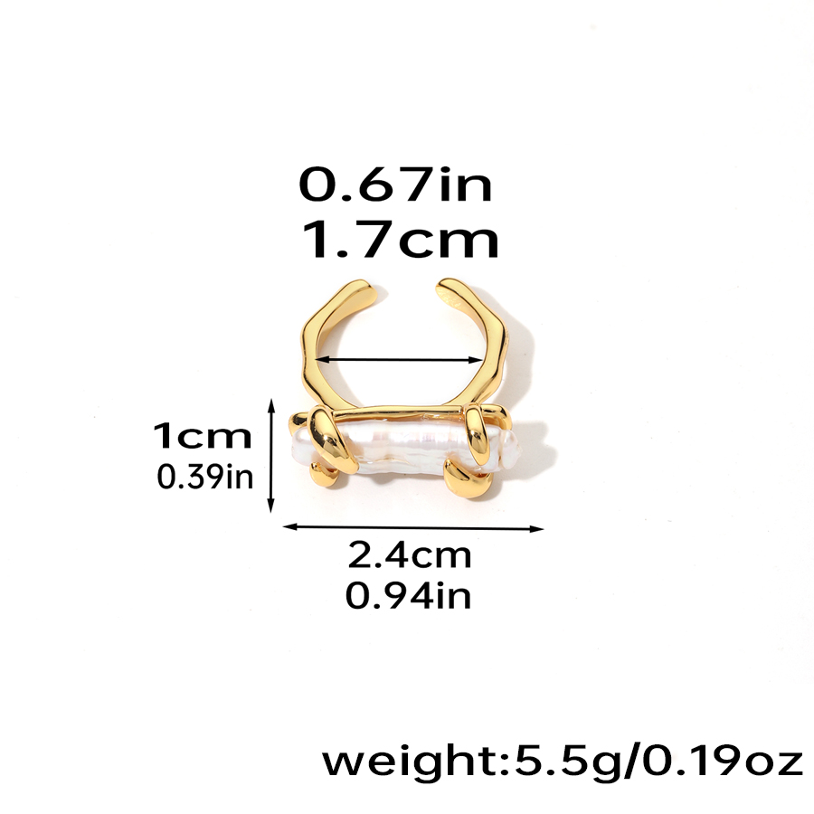 Elegant Original Design Korean Style Round Copper Inlay Freshwater Pearl 18k Gold Plated Open Rings display picture 5