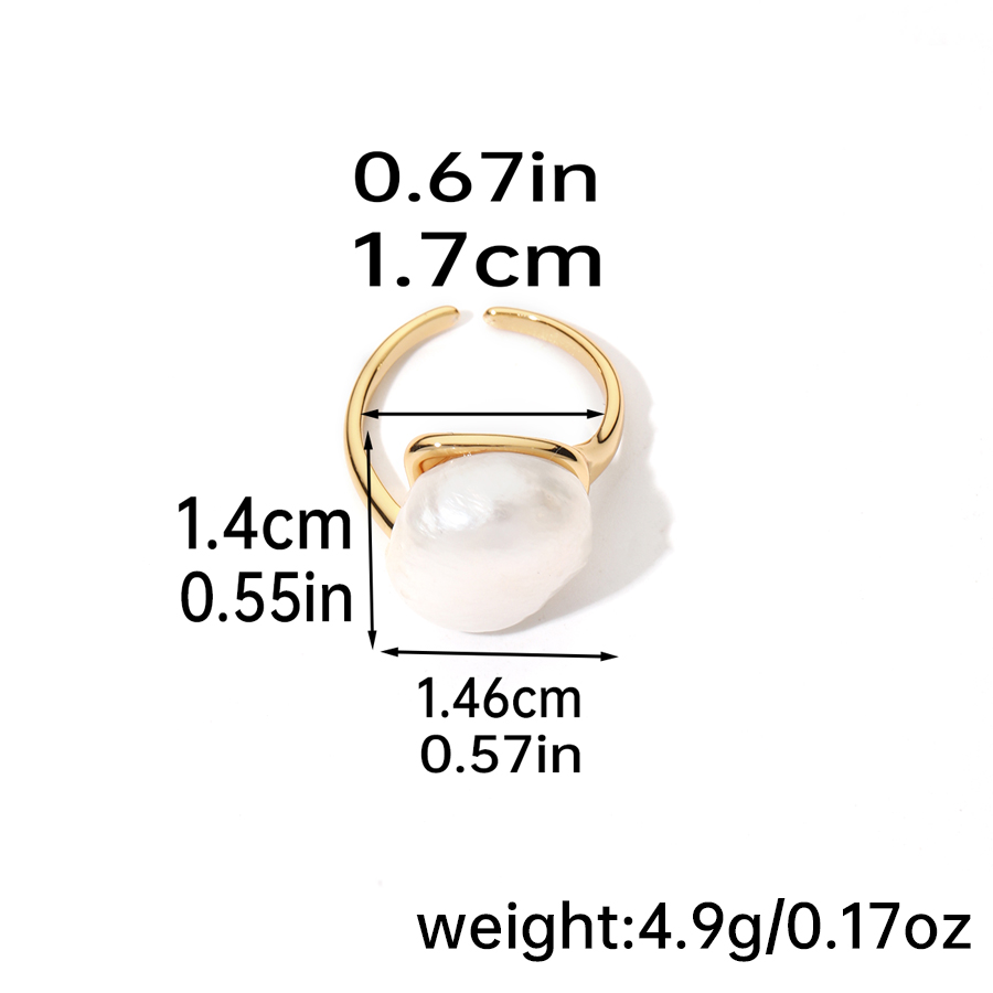 Elegant Original Design Korean Style Round Copper Inlay Freshwater Pearl 18k Gold Plated Open Rings display picture 1