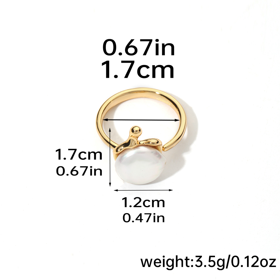 Elegant Original Design Korean Style Round Copper Inlay Freshwater Pearl 18k Gold Plated Open Rings display picture 9