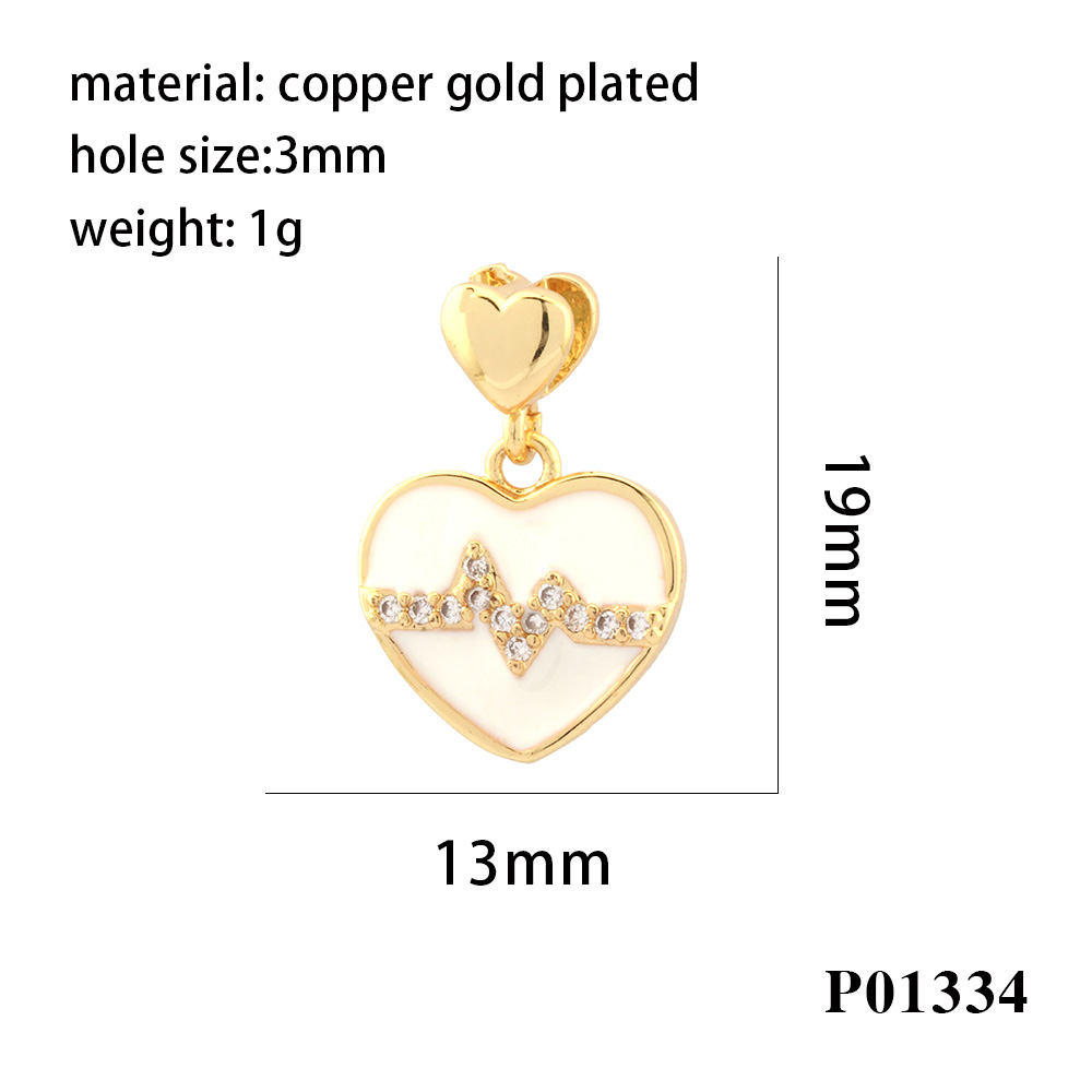 Simple Style Heart Shape Copper Enamel Inlay Zircon 18k Gold Plated Valentine's Day Charms display picture 7