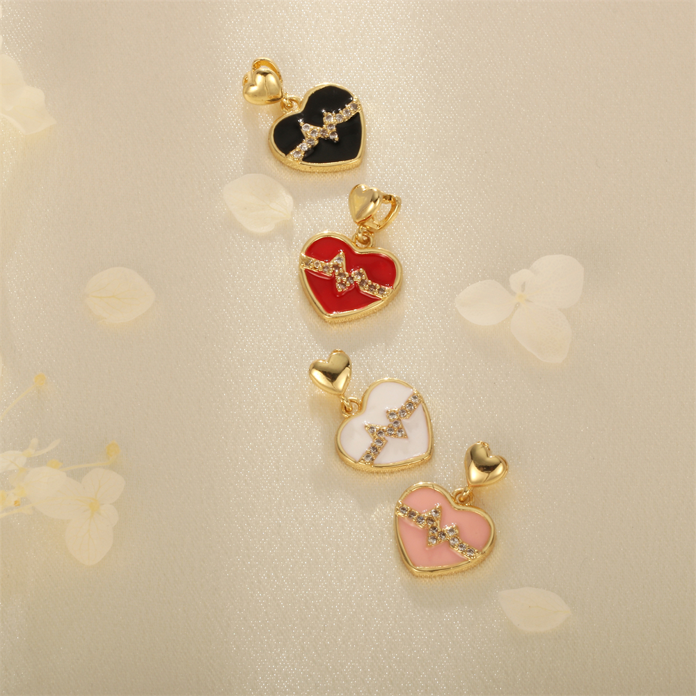 Simple Style Heart Shape Copper Enamel Inlay Zircon 18k Gold Plated Valentine's Day Charms display picture 2