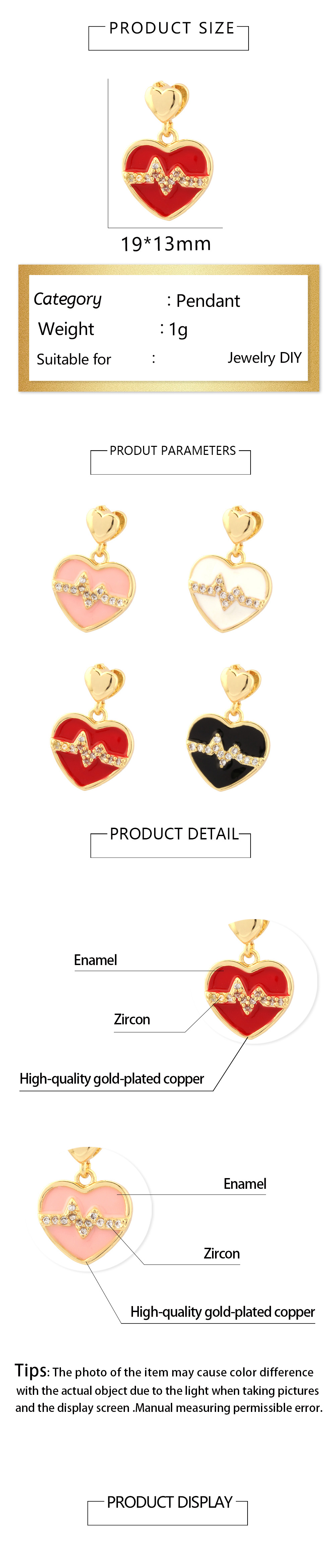 Simple Style Heart Shape Copper Enamel Inlay Zircon 18k Gold Plated Valentine's Day Charms display picture 1