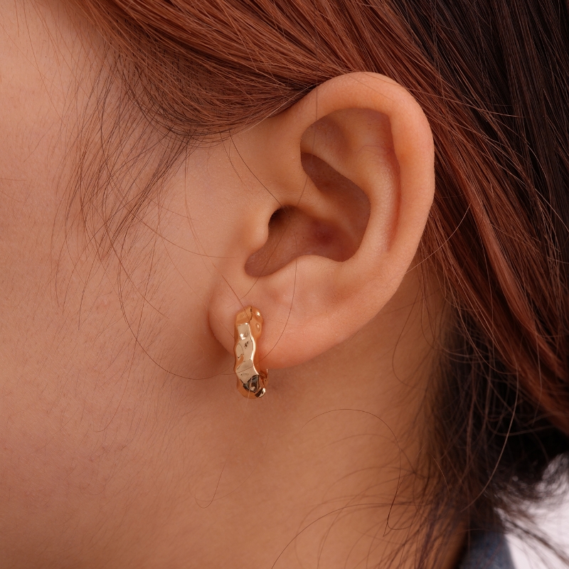 1 Pair IG Style Round Irregular Plating Pleated Copper K Gold Plated Rhodium Plated Earrings display picture 7