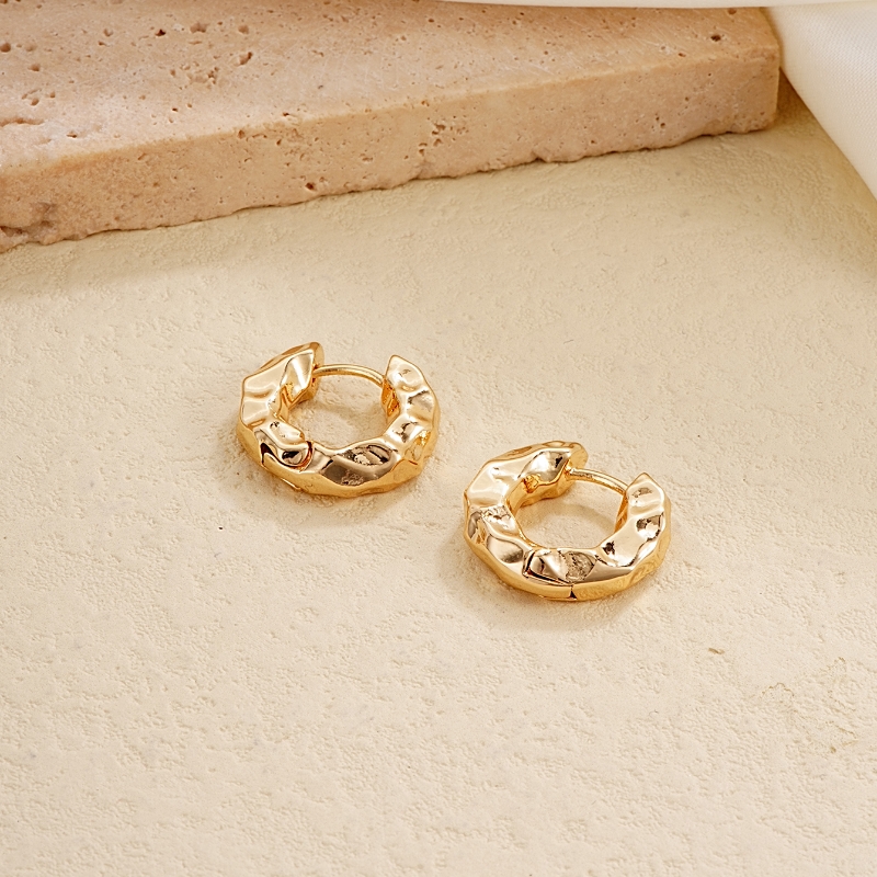 1 Pair IG Style Round Irregular Plating Pleated Copper K Gold Plated Rhodium Plated Earrings display picture 3