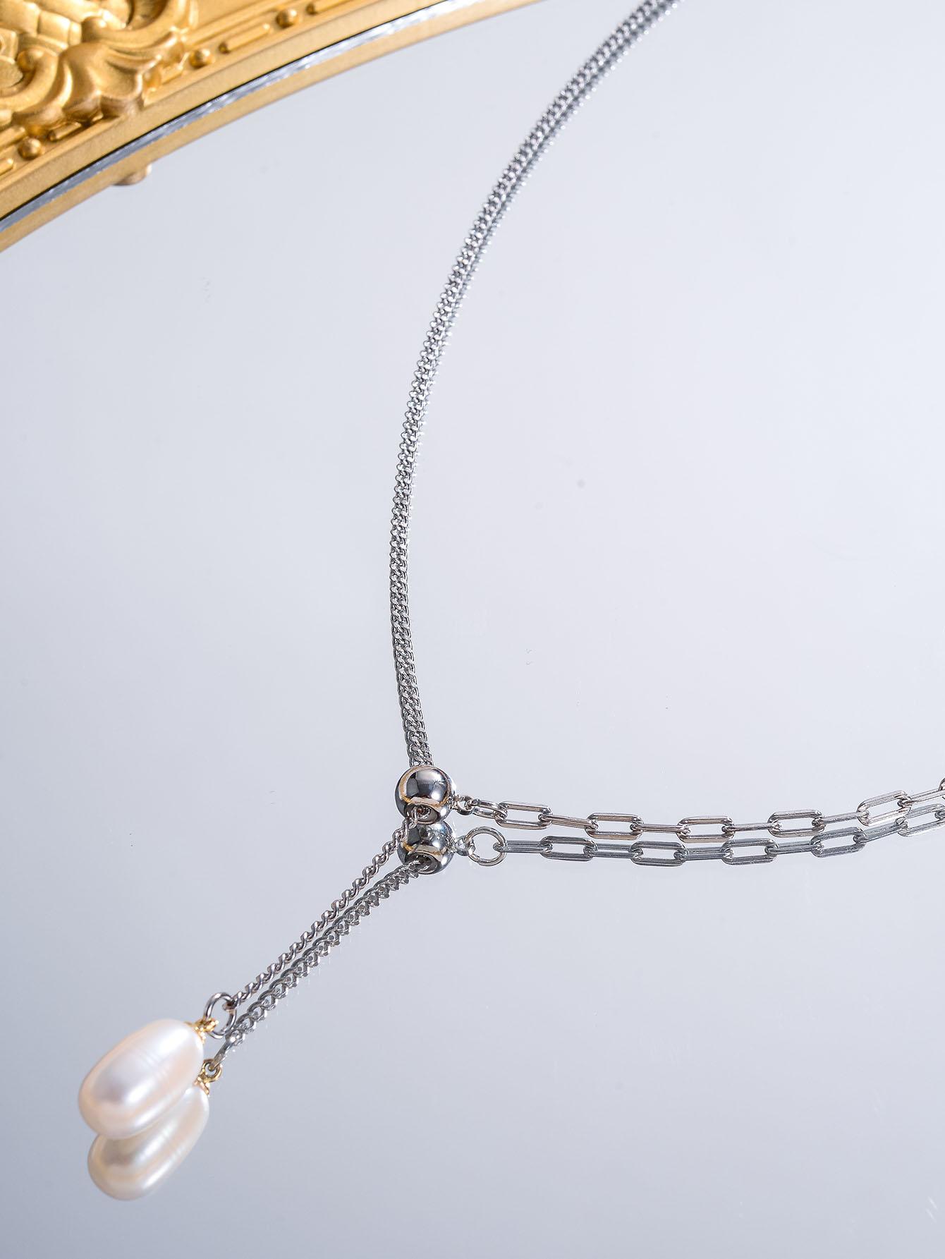 Elegante Diseño Original Color Sólido Perla Artificial Cobre Enchapado Chapado En Oro De 18 Quilates. Plateado Collar display picture 5