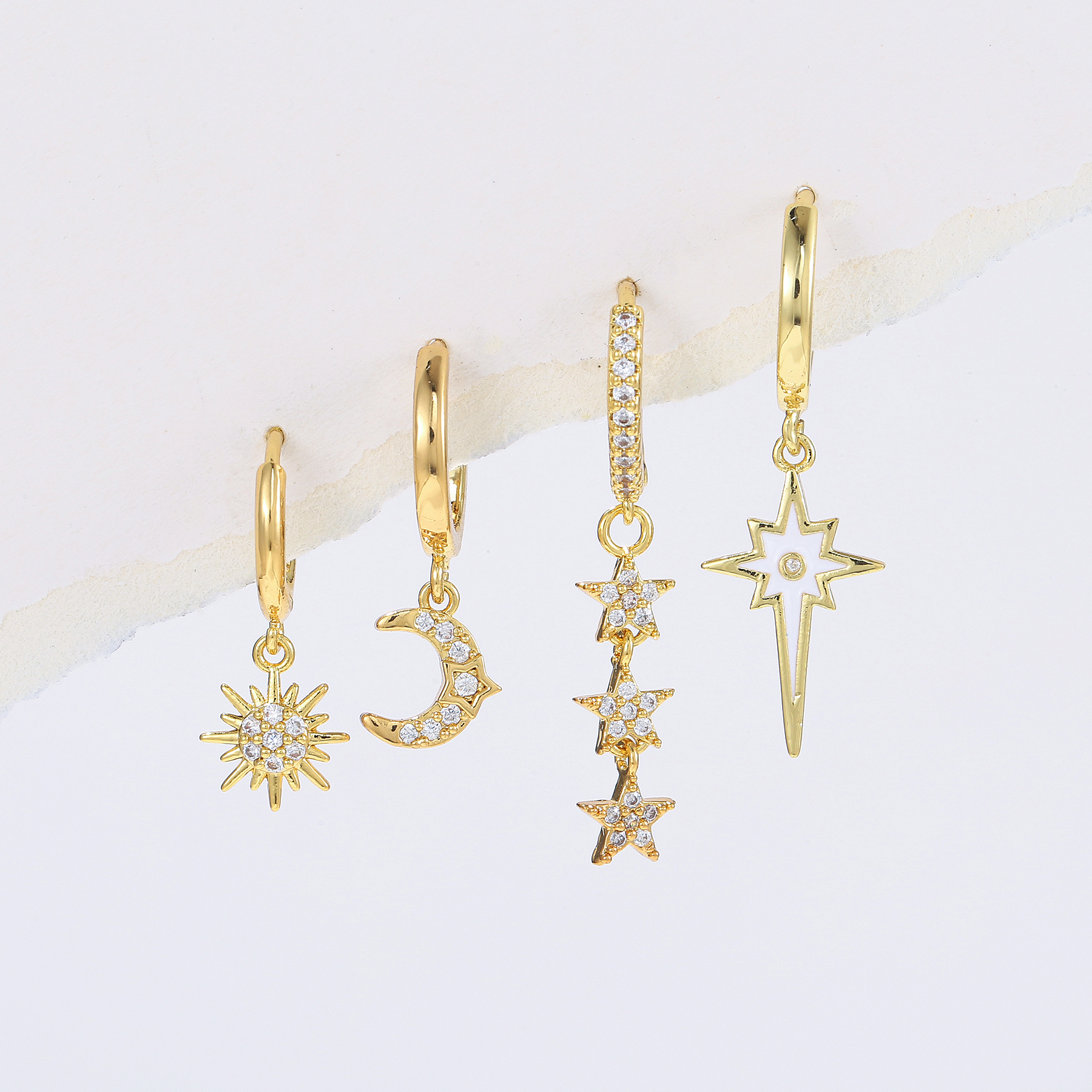 1 Set Cute Sweet Star Moon Plating Inlay Brass Zircon 18k Gold Plated Silver Plated Drop Earrings display picture 1