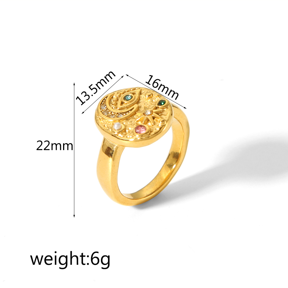 304 Stainless Steel 18K Gold Plated Simple Style Polishing Plating Inlay Star Moon Eye Natural Stone Zircon Rings display picture 10