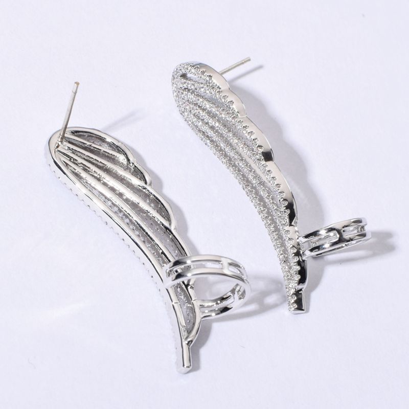 1 Pair Simple Style Classic Style Wings Plating Inlay Copper Zircon White Gold Plated Ear Studs display picture 1