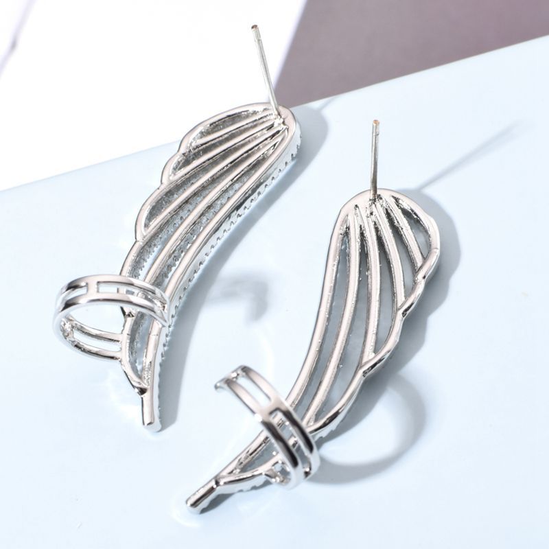 1 Pair Simple Style Classic Style Wings Plating Inlay Copper Zircon White Gold Plated Ear Studs display picture 2