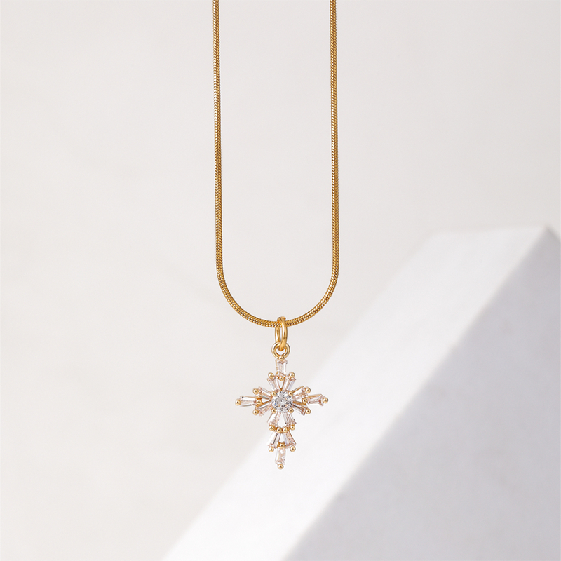 Wholesale IG Style Simple Style Cross 304 Stainless Steel Copper Plating Inlay K Gold Plated Rhodium Plated Zircon Necklace display picture 4