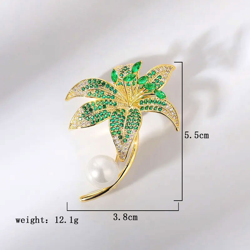 Elegant Glam Luxurious Leaf Flower Brass Plating Inlay Zircon Women's Brooches 1 Piece display picture 10