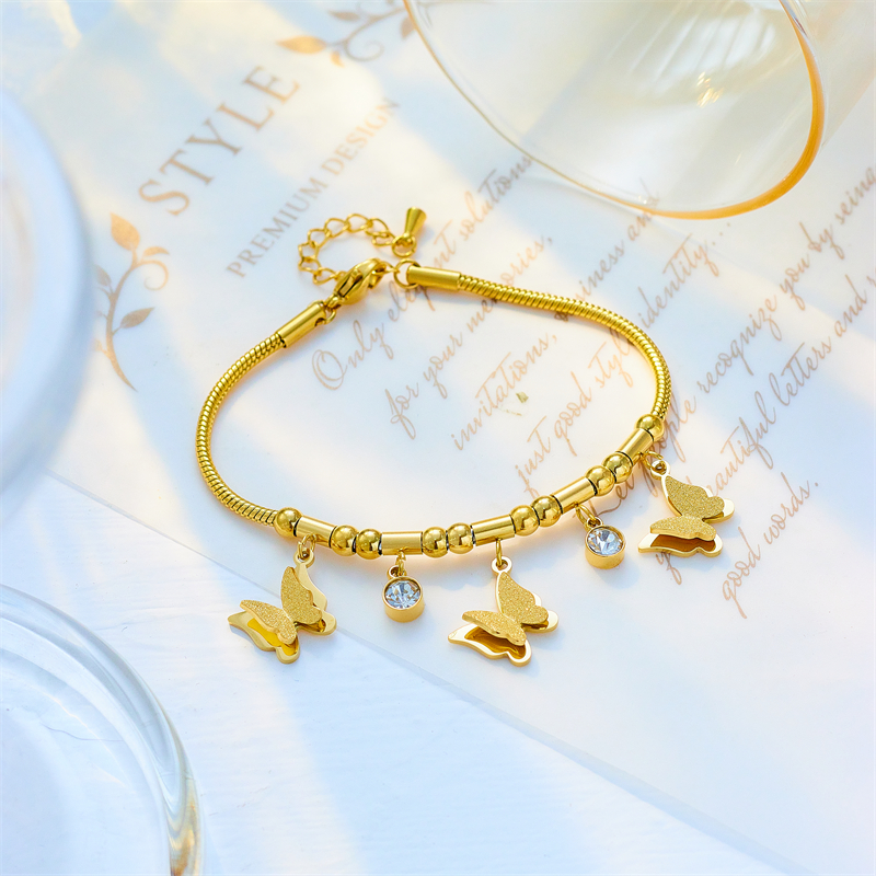 Korean Style Butterfly 304 Stainless Steel 18K Gold Plated No Inlaid Bracelets In Bulk display picture 4