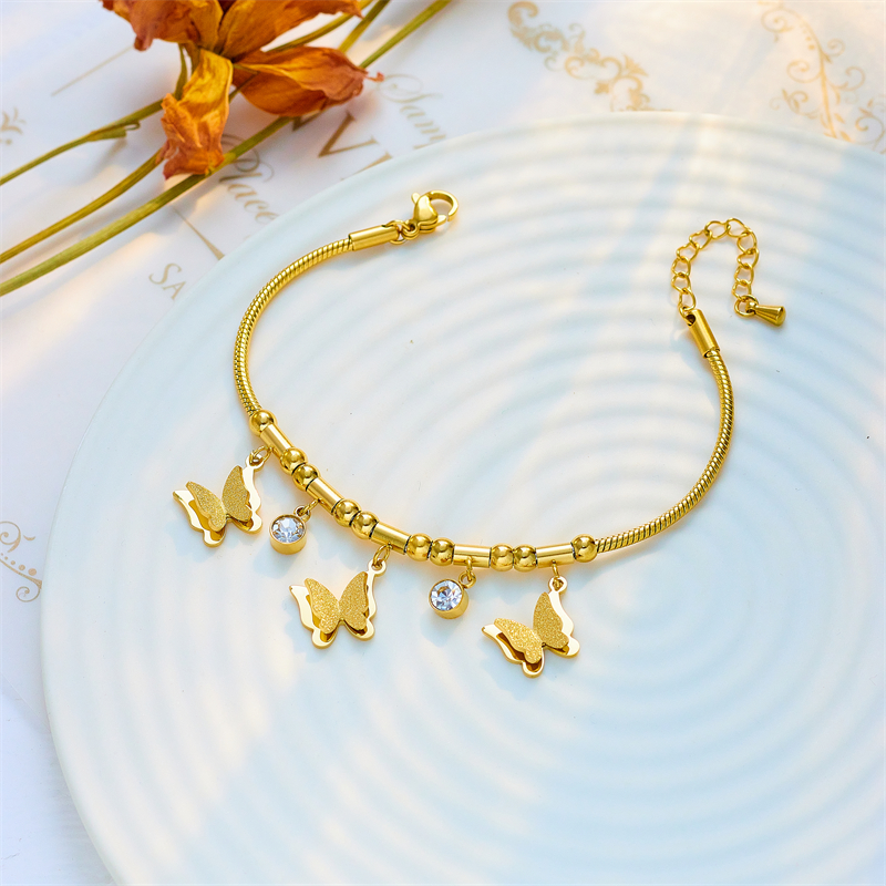 Korean Style Butterfly 304 Stainless Steel 18K Gold Plated No Inlaid Bracelets In Bulk display picture 3