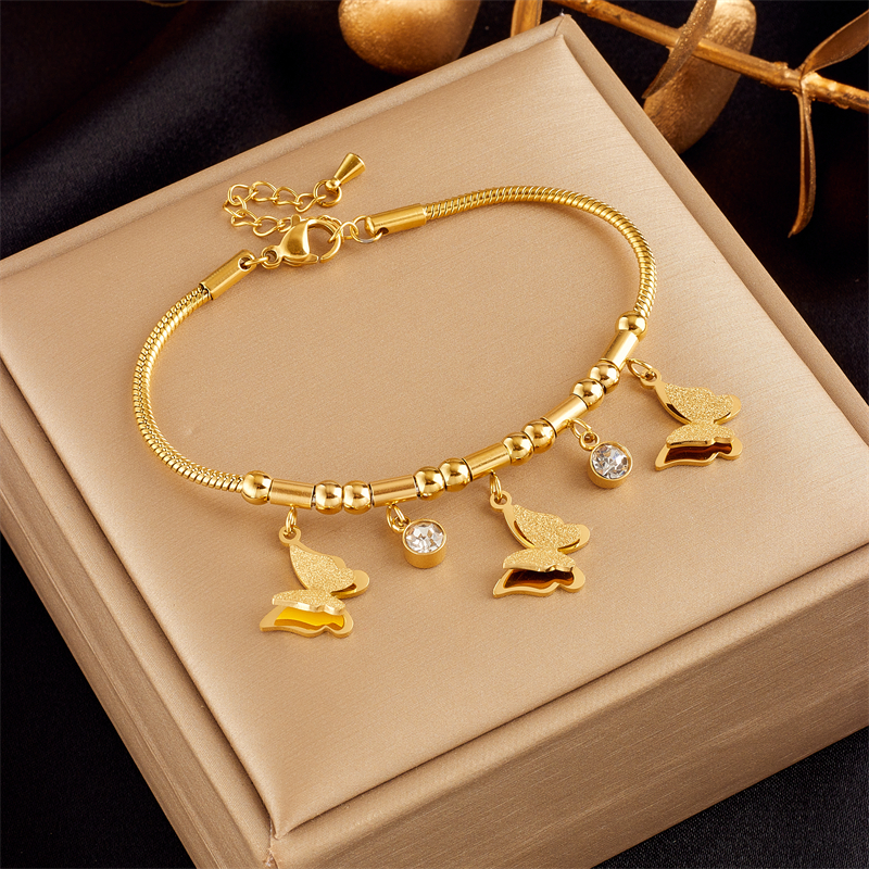 Korean Style Butterfly 304 Stainless Steel 18K Gold Plated No Inlaid Bracelets In Bulk display picture 5