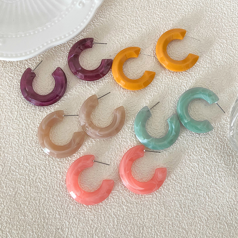 1 Pair Simple Style Streetwear Commute C Shape 304 Stainless Steel Arylic Ear Studs display picture 3
