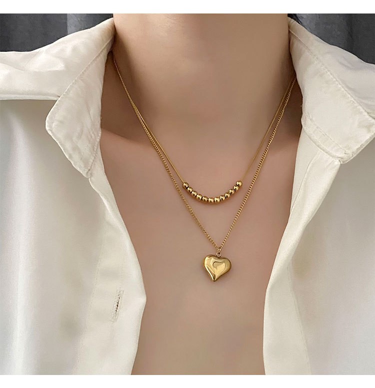 Style Simple Commuer Forme De Cœur Acier Inoxydable Acier Au Titane Placage Plaqué Or 18k Collier En Couches display picture 1