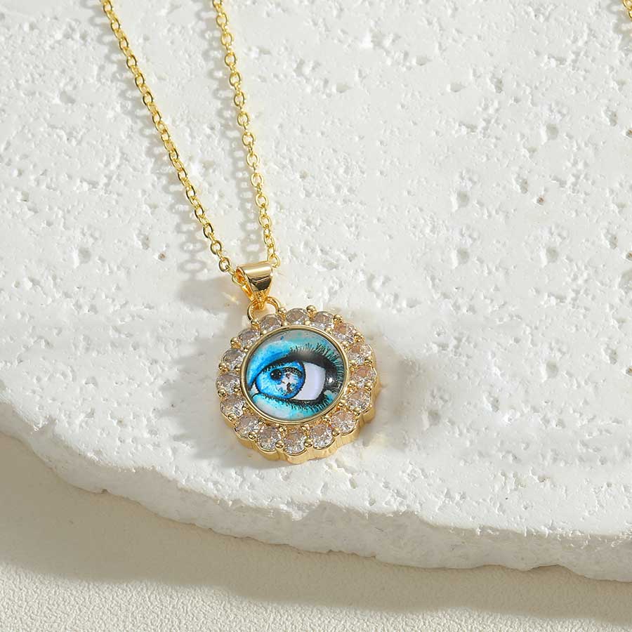 Vintage Style Simple Style Devil's Eye Copper Plating Inlay Zircon 14k Gold Plated Pendant Necklace display picture 2