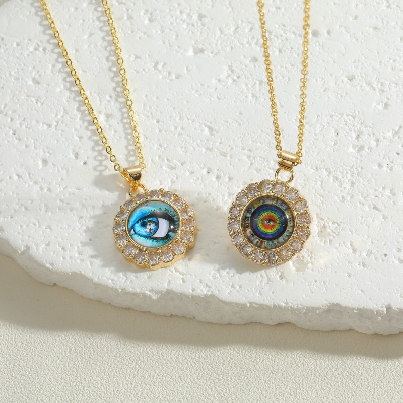 Vintage Style Simple Style Devil's Eye Copper Plating Inlay Zircon 14k Gold Plated Pendant Necklace display picture 8