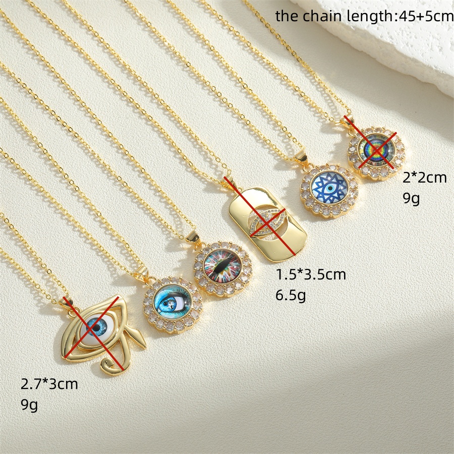 Vintage Style Simple Style Devil's Eye Copper Plating Inlay Zircon 14k Gold Plated Pendant Necklace display picture 10