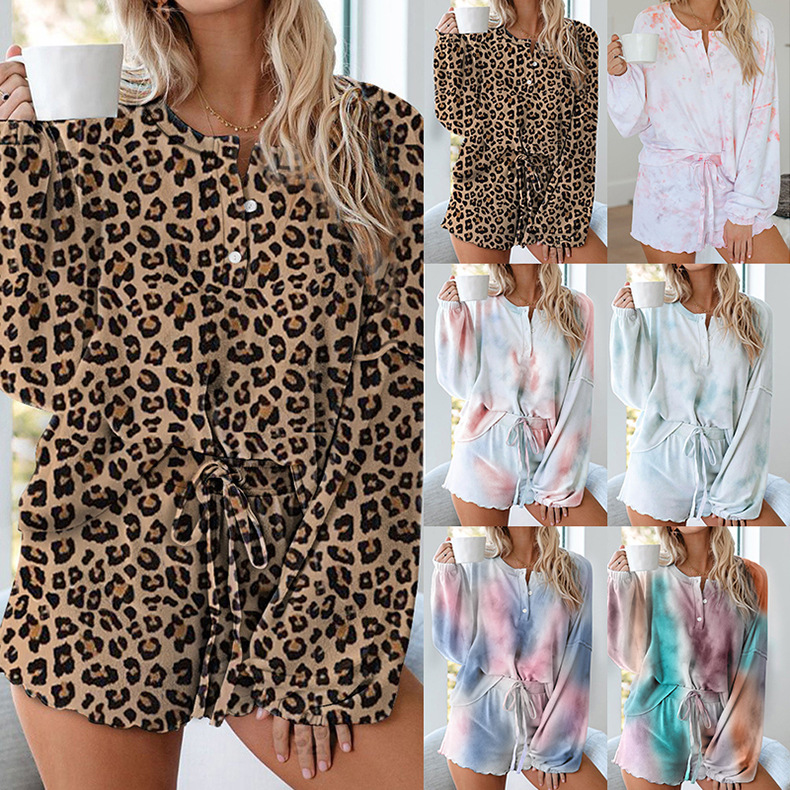 Home Women's Casual Tie Dye Polyester Printing Patchwork Contrast Binding Pajama Sets display picture 8