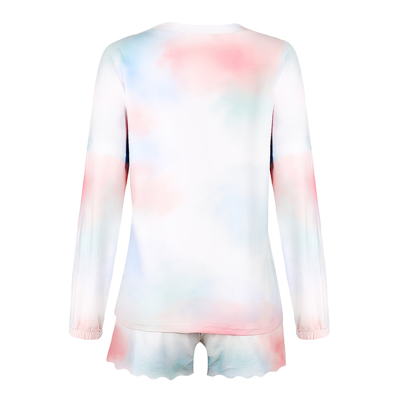 Home Women's Casual Tie Dye Polyester Printing Patchwork Contrast Binding Pajama Sets display picture 9
