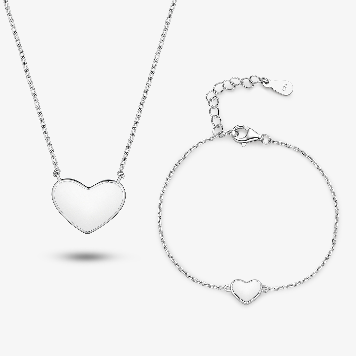 Solid Color Heart Shape Sterling Silver White Gold Plated Women's Bracelets Necklace Jewelry Set display picture 5