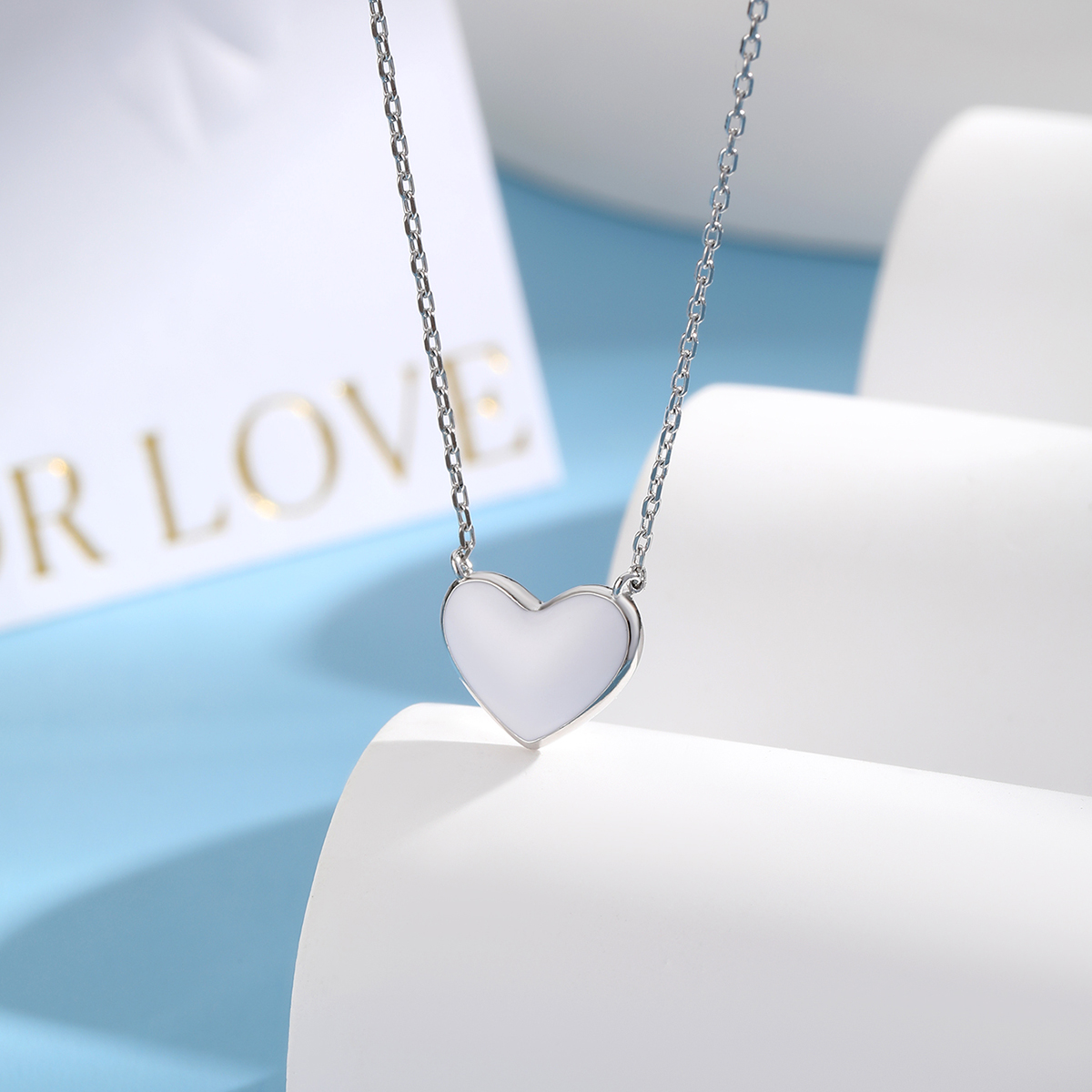 Solid Color Heart Shape Sterling Silver White Gold Plated Women's Bracelets Necklace Jewelry Set display picture 3
