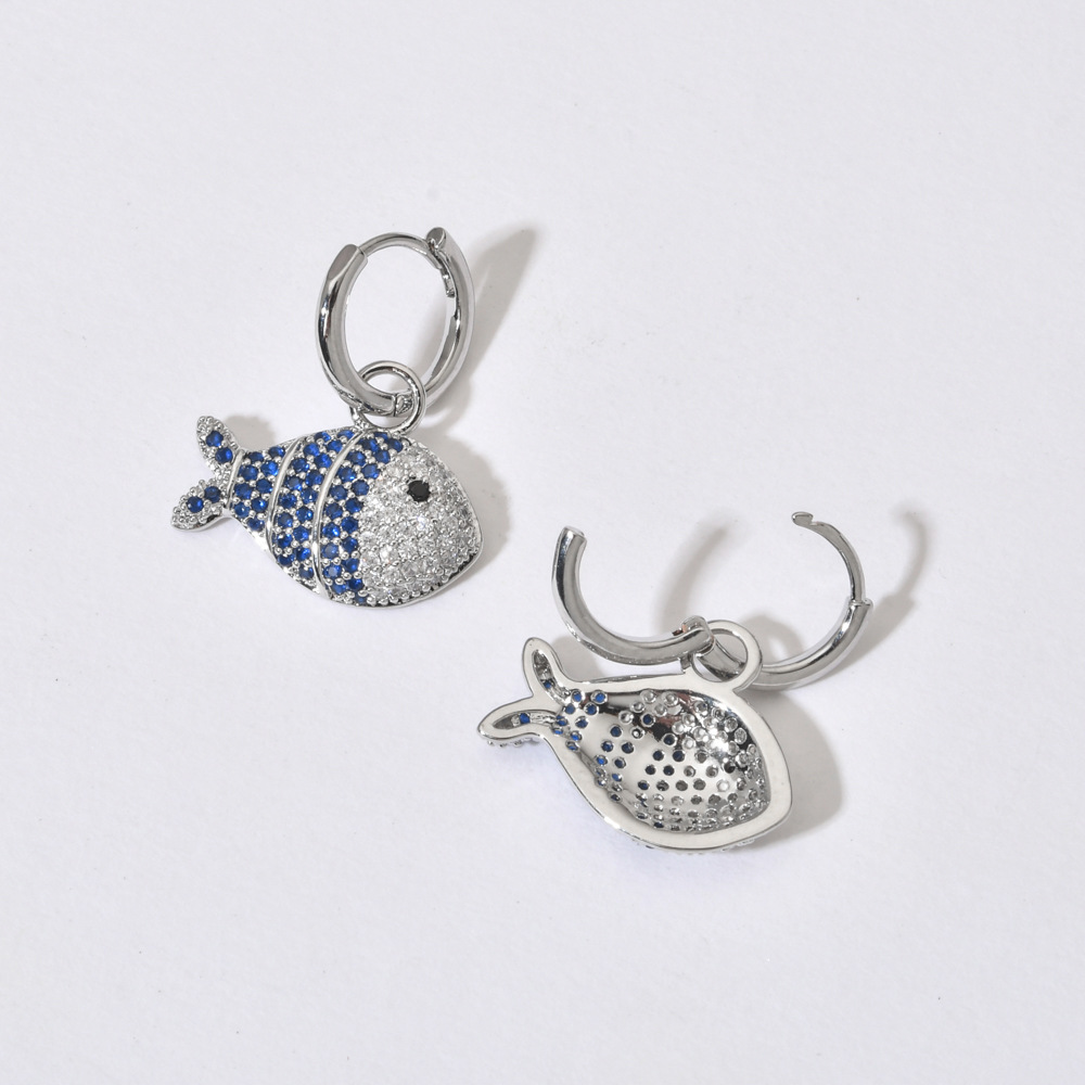1 Pair Cute Fish Plating Inlay Copper Zircon White Gold Plated Drop Earrings display picture 2
