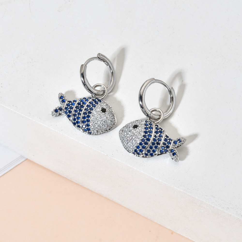 1 Pair Cute Fish Plating Inlay Copper Zircon White Gold Plated Drop Earrings display picture 6