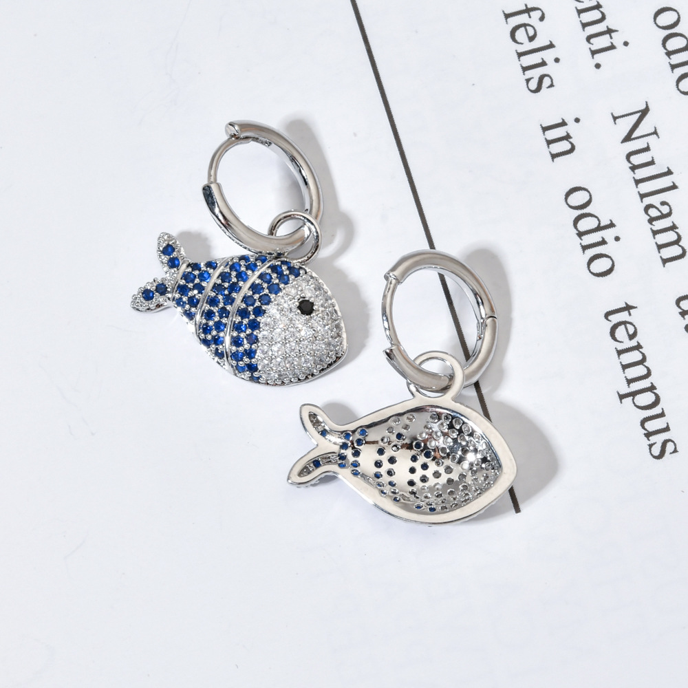 1 Pair Cute Fish Plating Inlay Copper Zircon White Gold Plated Drop Earrings display picture 5