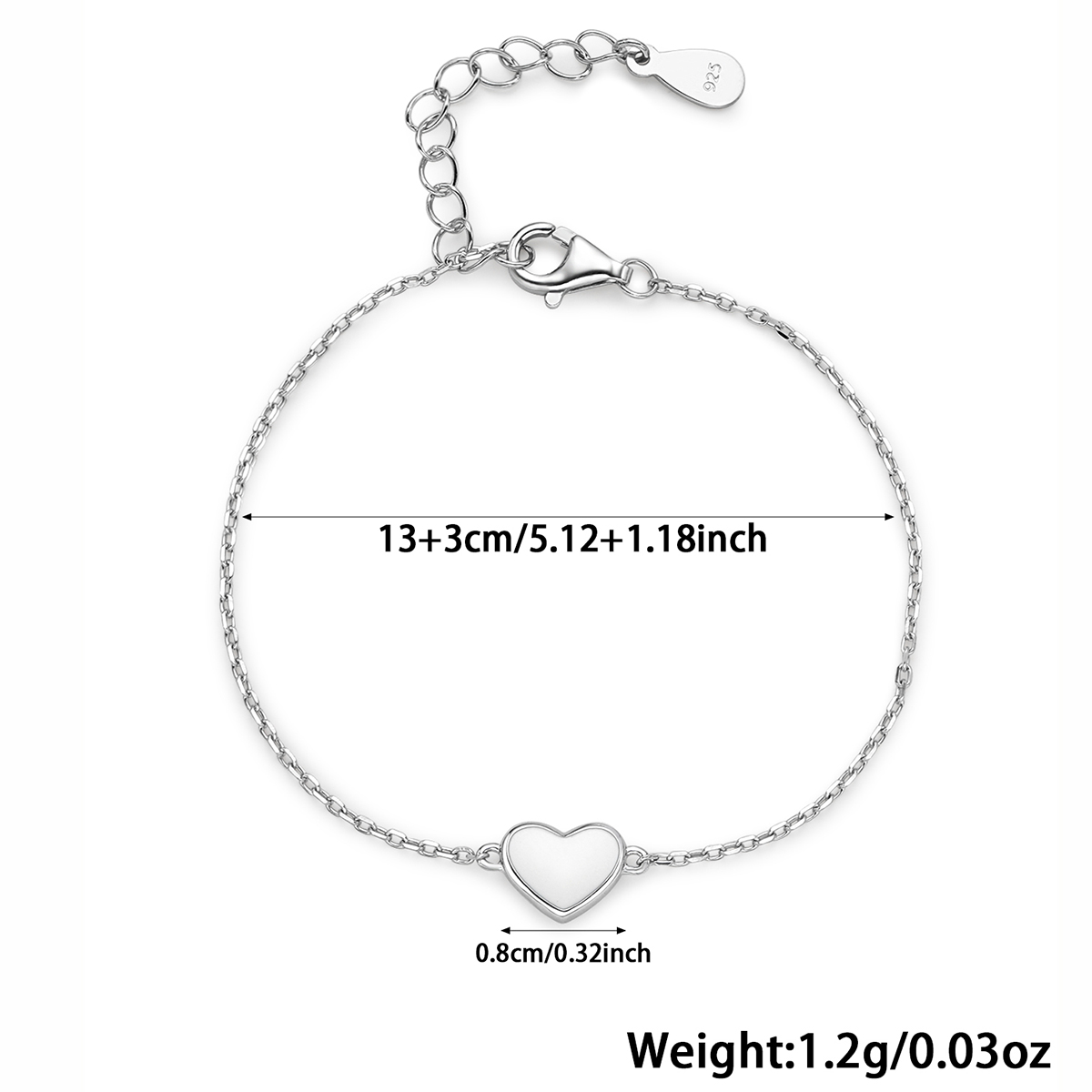 Solid Color Heart Shape Sterling Silver White Gold Plated Women's Bracelets Necklace Jewelry Set display picture 1