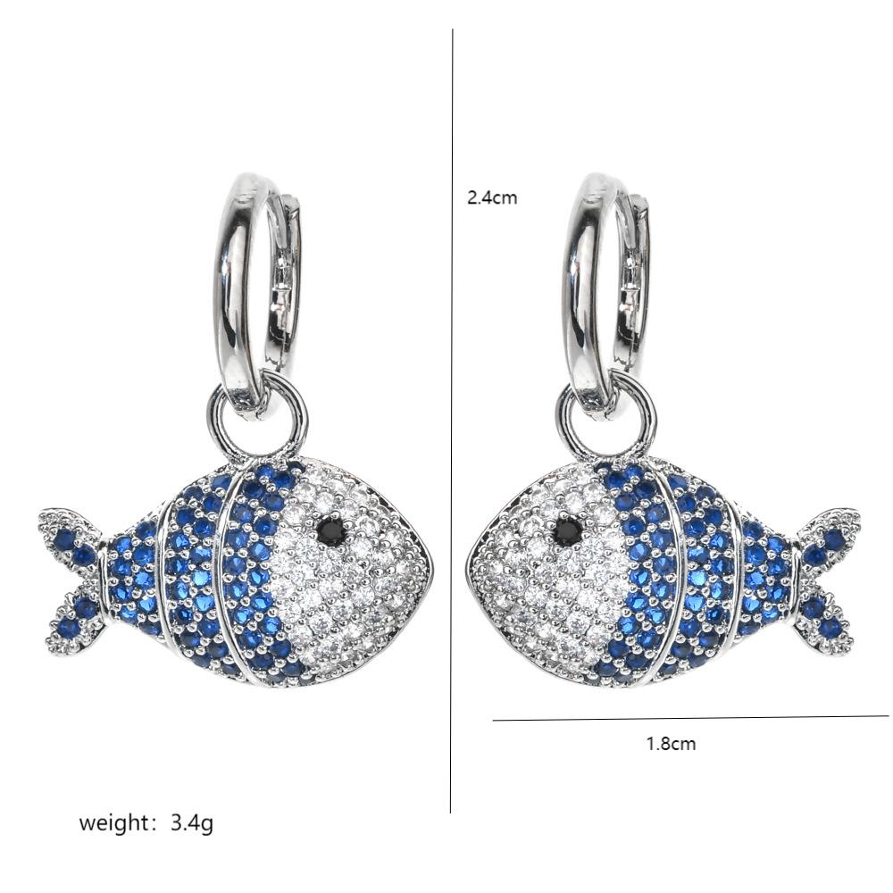 1 Pair Cute Fish Plating Inlay Copper Zircon White Gold Plated Drop Earrings display picture 1