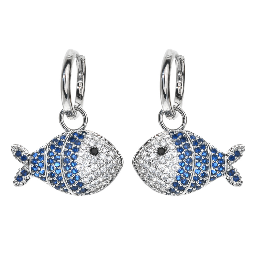 1 Pair Cute Fish Plating Inlay Copper Zircon White Gold Plated Drop Earrings display picture 8