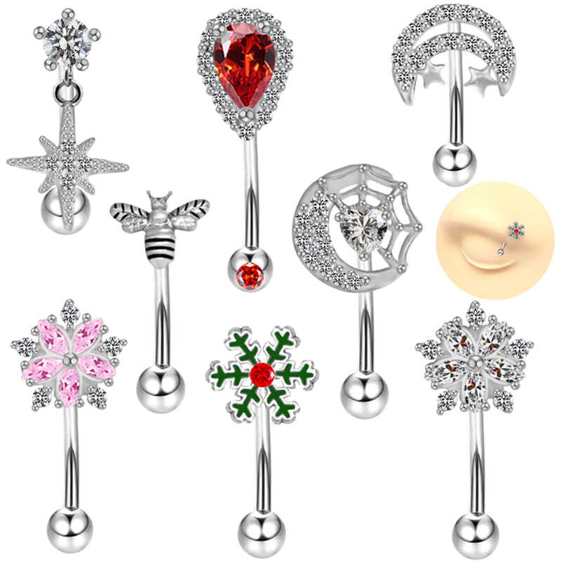 Cute Wedding Pastoral Moon Snowflake Stainless Steel Copper White Gold Plated Rhinestones Zircon Eyebrow Nails In Bulk display picture 3