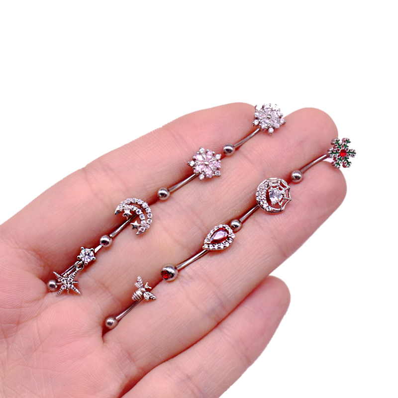 Cute Wedding Pastoral Moon Snowflake Stainless Steel Copper White Gold Plated Rhinestones Zircon Eyebrow Nails In Bulk display picture 4