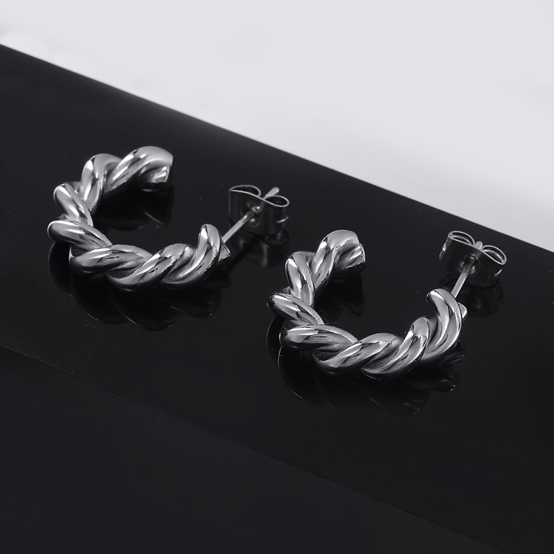 1 Pair Simple Style Classic Style C Shape Polishing Stainless Steel Ear Studs display picture 17